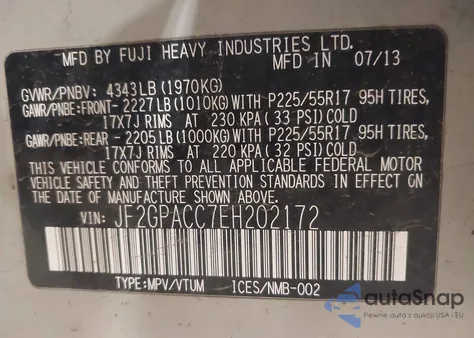 2014 Subaru Xv Crosstrek 2.0I Premium z USA, uszkodzony, nr VIN JF2GPACC7EH202172